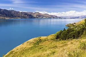Prints of Lake Hawea with the settlement of Hawea, The Neck, Otago Region Lake Prints: Lake Hawea Print - Hawea Settlement, Otago Region