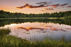 Evening Atmosphere In Germany Prints: Lake with reflection in evening light