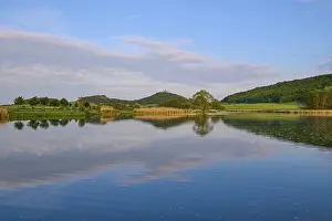 European Fortification Architecture Prints: Lake with reflection in spring with castle at sunset