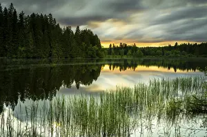 Evening Light Atmosphere Photo Prints: The lake Windgfallweiher at sunset