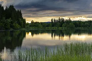 Sunset In Germany Prints: The lake Windgfallweiher at sunset