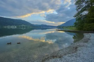 Summer Evening Light Mood Prints: Lakeside, bathing jetty, sky, clouds