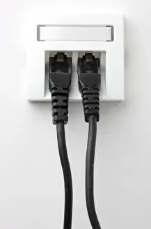 Electrical Wire Prints: LAN cable, network cable in a socket