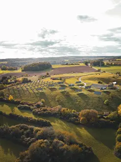 Solar Park Germany Prints: Landscape with meadows and fields at sunset