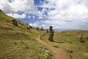 Easter Island Landscape Prints: Landscape with path statues at Easter island