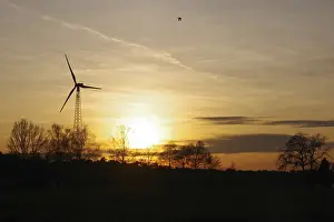 Ecofriendly Wind Power Plant Prints: Landscape, wind generator, sunset