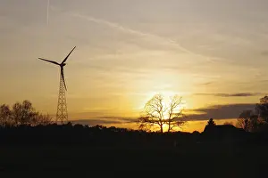 Renewable Energy Generation Prints: Landscape, wind generator, sunset