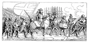 Historic Battle Scene Prints: Landsknecht advance to the attack