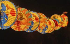 Traditional German Customs Prints: Lanterns attached to a rope during a lantern procession