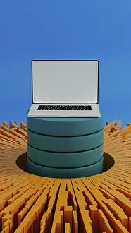 Artificial Intelligence Technology Prints: A laptop stands surrounded by vibrant data elements