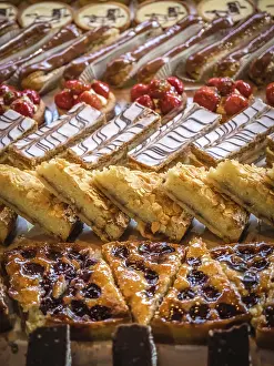 Red Coloured Desserts Prints: Large assortment of mini cakes