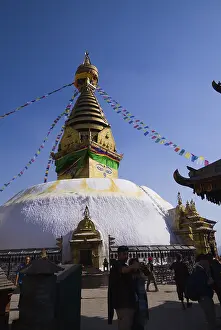Kathmandu Nepal Tourism Prints: Large Buddhist stupa with flags