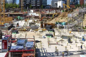 Construction Work Europe Prints: Large construction site at Uberseequartier