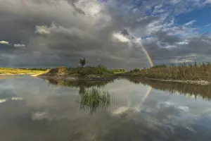 Bas Rhin Deserted Scene Prints: Large double rainbow after a spring storm
