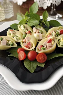 Savory Noodle Dishes Prints: Large pasta shells stuffed with vegetables and ham