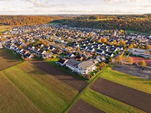 Agricultural Landscape Photography Germany Prints: Large-scale view of a village bordering fields