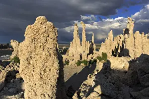 Mono Lake Landscape Prints: Large tufa columns under a dramatic sky with shadows