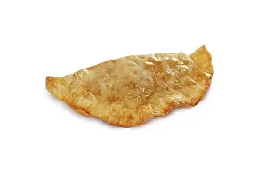 White Background Still Life Prints: Layout for menu. Cheburek with meat on white background