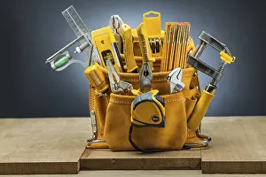 Industrial Workshop Setting Prints: Leather working tool belt with many construction tools