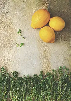 Fresh Herbs Prints: Lemon thyme, laid out on the table