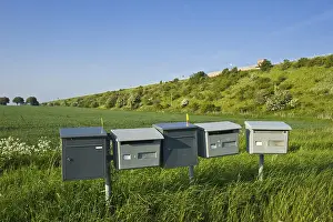 Cloudless Blue Skies Germany Prints: Letter boxes in the middle of a field