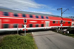 Southern Germany Transport Scene Prints: Level crossing with passing train