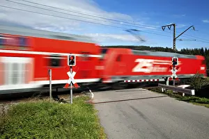 Southern Germany Rail Traffic Prints: Level crossing with passing train