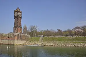 Clock Tower Germany Europe Prints: Level tower to display the water level in the lock