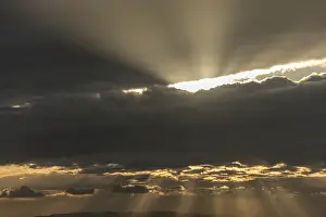 Peaceful Morning Landscape Prints: Light rays of the sun's rays through clouds in the morning