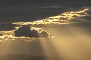 Peaceful Morning Scene Prints: Light rays of the sun's rays through clouds in the morning