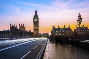 London Evening Sky Prints: Light trails in front of Big Ben