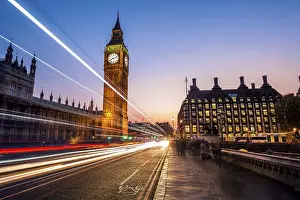England Cityscape Photography Prints: Light trails in front of Big Ben