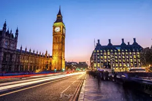London Evening Sky Prints: Light trails in front of Big Ben
