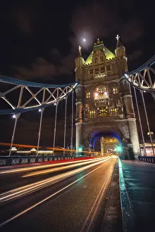 Illuminated Tower Bridge Prints: Light trails on the Tower Bridge