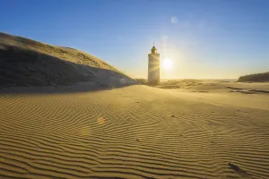 Lighthouse Denmark Prints: Lighthouse and Dune Rubjerg Knude with Sun