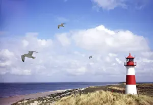Schleswig Holstein Coastline Prints: Lighthouse and dunes at the elbow