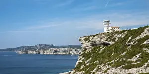 Steep Coastline Photography Prints: Lighthouse by the steep coast, chalk cliffs