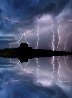 Cloudy Atmosphere Photography Prints: Lightning Storm Clouds Canada Saskatchewan Dramatic Summer