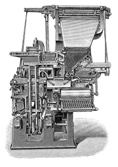 Linotype Machine Prints: Linotype machine, historical illustration