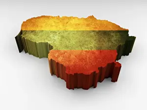 Prints of Lithuania 3d map textured with a Lithuanian flag on a white background Map Prints: Lithuania 3D Map Print with Lithuanian Flag