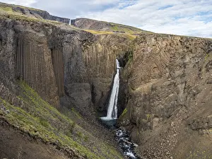 Litlanesfoss Waterfall Prints: Litlanesfoss waterfall, hexagonal basalt columns