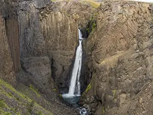 Iceland Geology Prints: Litlanesfoss waterfall, hexagonal basalt columns