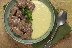 Comfort Food Dinner Ideas Prints: Liver beef stroganoff with mashed potatoes