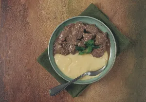 Comfort Food Dinner Ideas Prints: Liver beef stroganoff with mashed potatoes