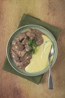 Mashed Potatoes Dish Prints: Liver beef stroganoff with mashed potatoes