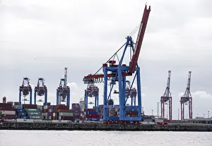 Hamburg Container Terminal Prints: Loading cranes and stacks of containers