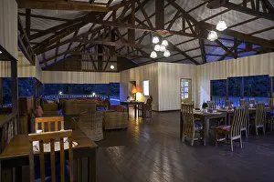Prints of Loango Lodge, main building, interior, blue hour, Loango National Park, Parc National de Loango, Ogooue-Maritime Province, Gabon Loango Lodge, main building, interior, blue hour Gabon Prints: Loango Lodge Interior Print, Blue Hour