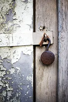 Close Up Door Detail Prints: Lock on weathered door