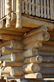Deserted Timber Building Prints: Detail of a log cabin