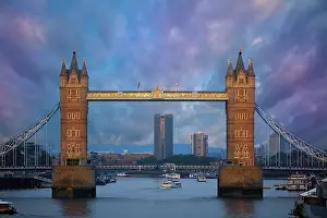 United Kingdom Travel Photography Prints: London Tower Bridge sunset on Thames river in England